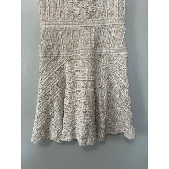 Vince Camuto Dress Cream & Tan Underlay Lace Drop Waist Midi Sleeveless Size S - Picture 3 of 10